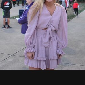 Lilac Two-Piece Ruffle Tie-Front Set